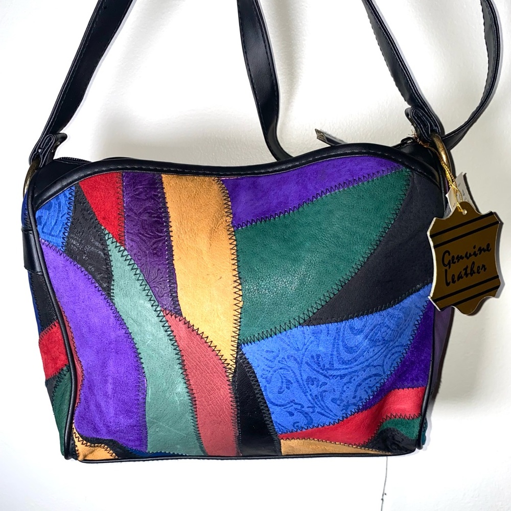 NWT Vintage Genuine leather multicolor color block purse